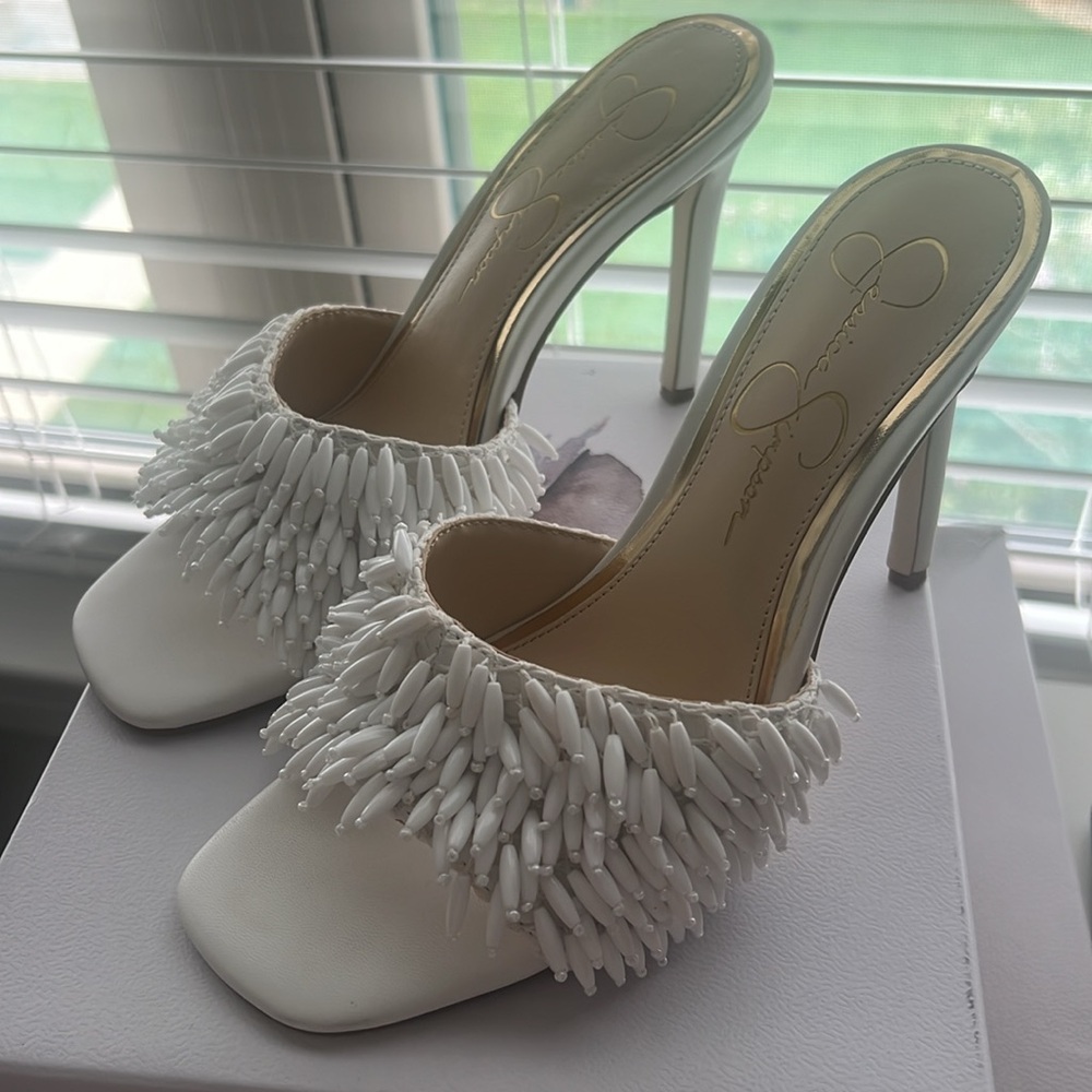 Jessica Simpson Beaded White Heels